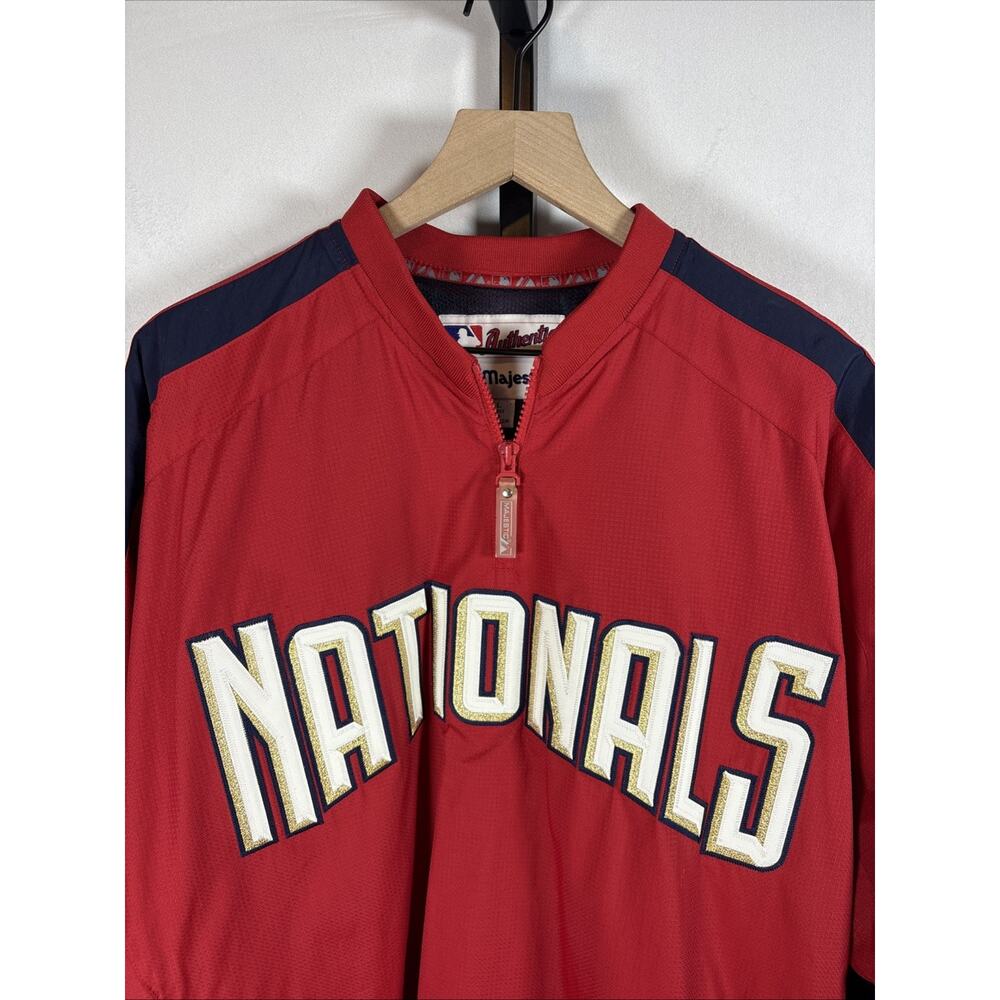 Washington Nationals Jacket Mens L 1/4 Zip Pullover Red Majestic Authentic MLB - Picture 2 of 14